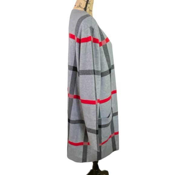 Tahari Duster Plaid Open Cardigan Sweater Coat - Picture 3 of 14